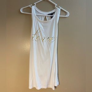 Victoria Secret Sleeveless Wrap Tank Top White Gold Lettering Small
